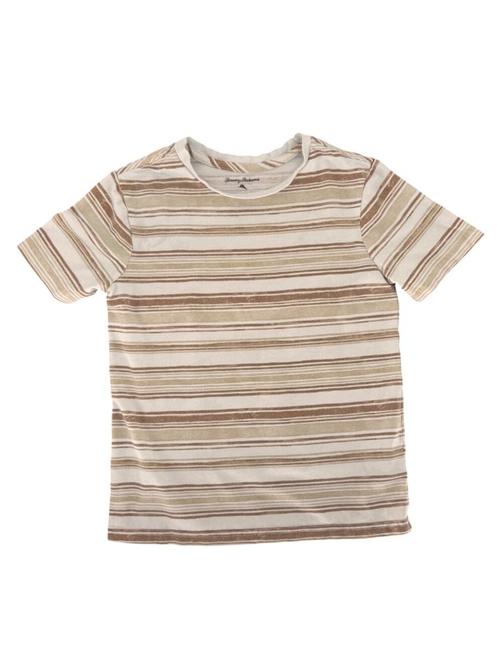 Tommy Bahama Boys Striped Short Sleeve T-Shirt White Beige Brown Size M